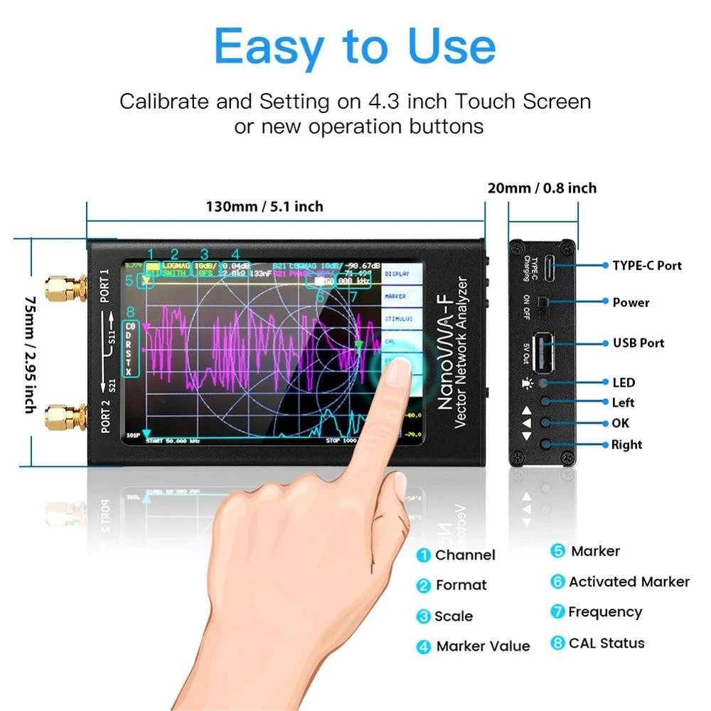 4.3 inch NanoVNA Vector Network Antenna Analyzer NanoVNA-F VNA HF VHF UHF + IPS LCD + Metal Case