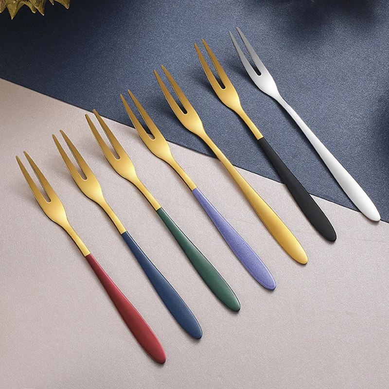 

Фруктовая вилка красочные 304 нержавеющая сталь кухонный набор столовые приборы вилка для торта, десертная посуда для закусок чайная столов...
