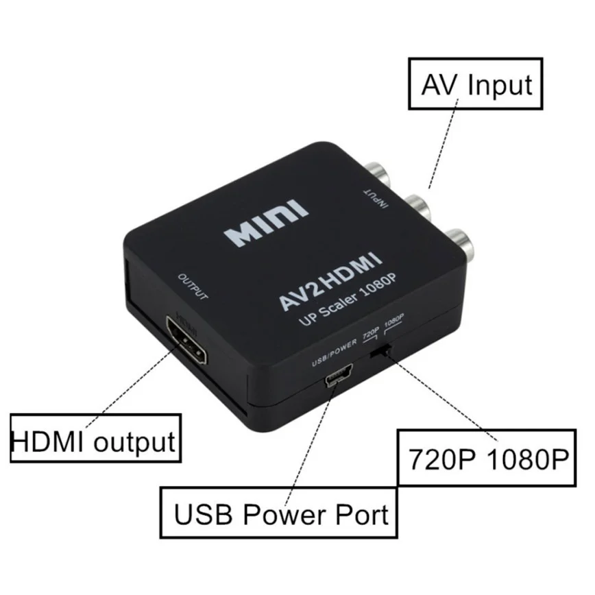 Grwibeou-Convertisseur compatible RCA AV vers HDMI, AV, CVSB, L, R Video Box, HD 1080P, 1920*1080, AV2HDMI, Support NTSC PAL, Sortie AV vers HDMI