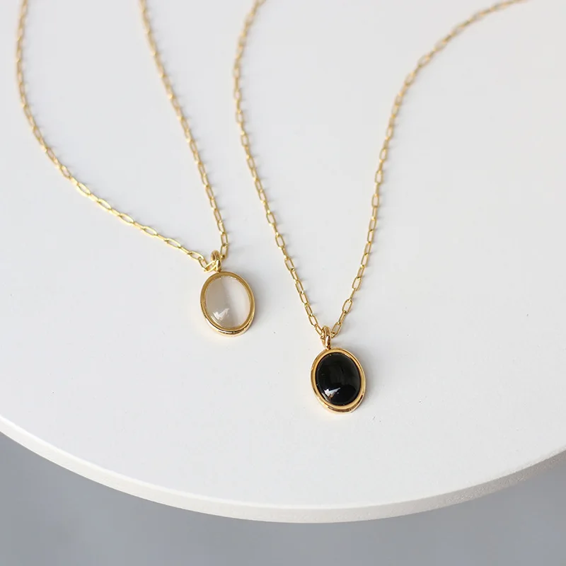 Black White Opal Pendants Necklaces For Women Choker Gem Pendant Necklace Titanium Steel Plated 18K Gold Vintage Wedding Jewelry