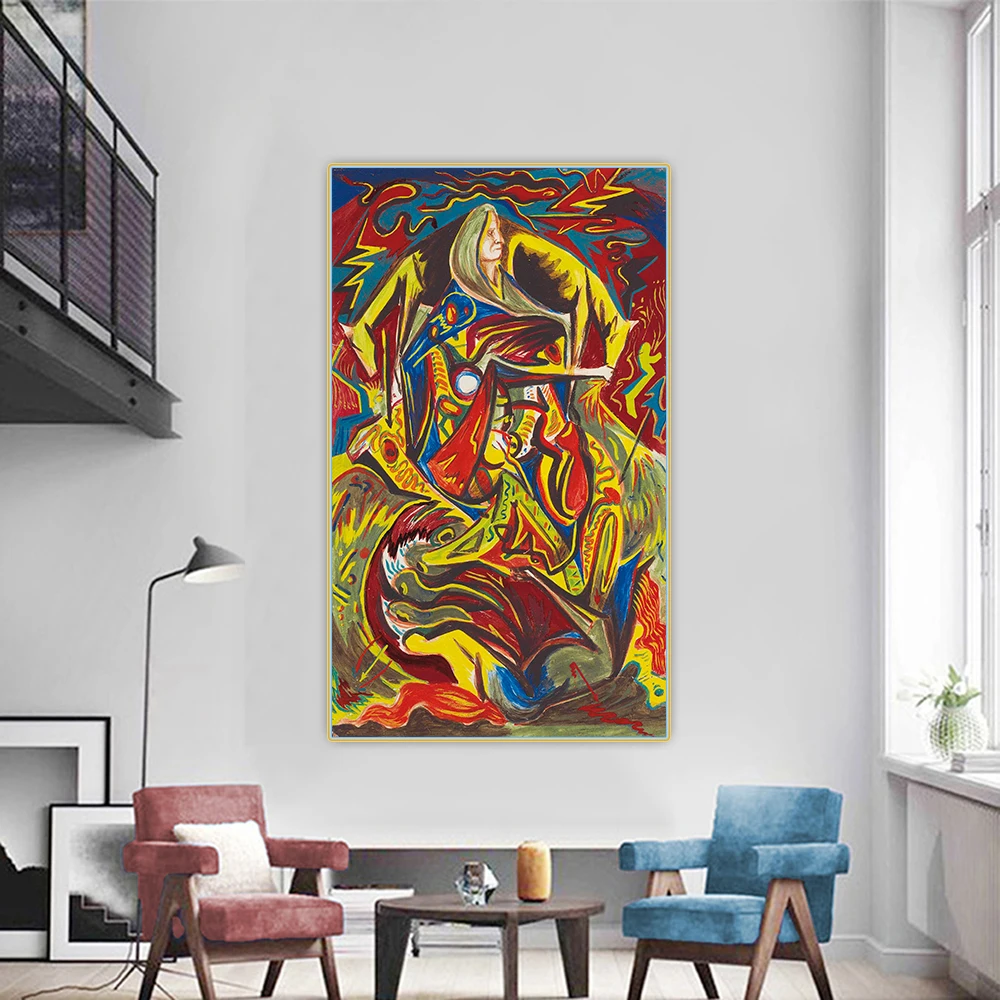 Jackson Pollock《Composition with Woman》Abstract Canvas Oil Painting Artwork Poster Picture Wall Hanging Decor Home Decoration