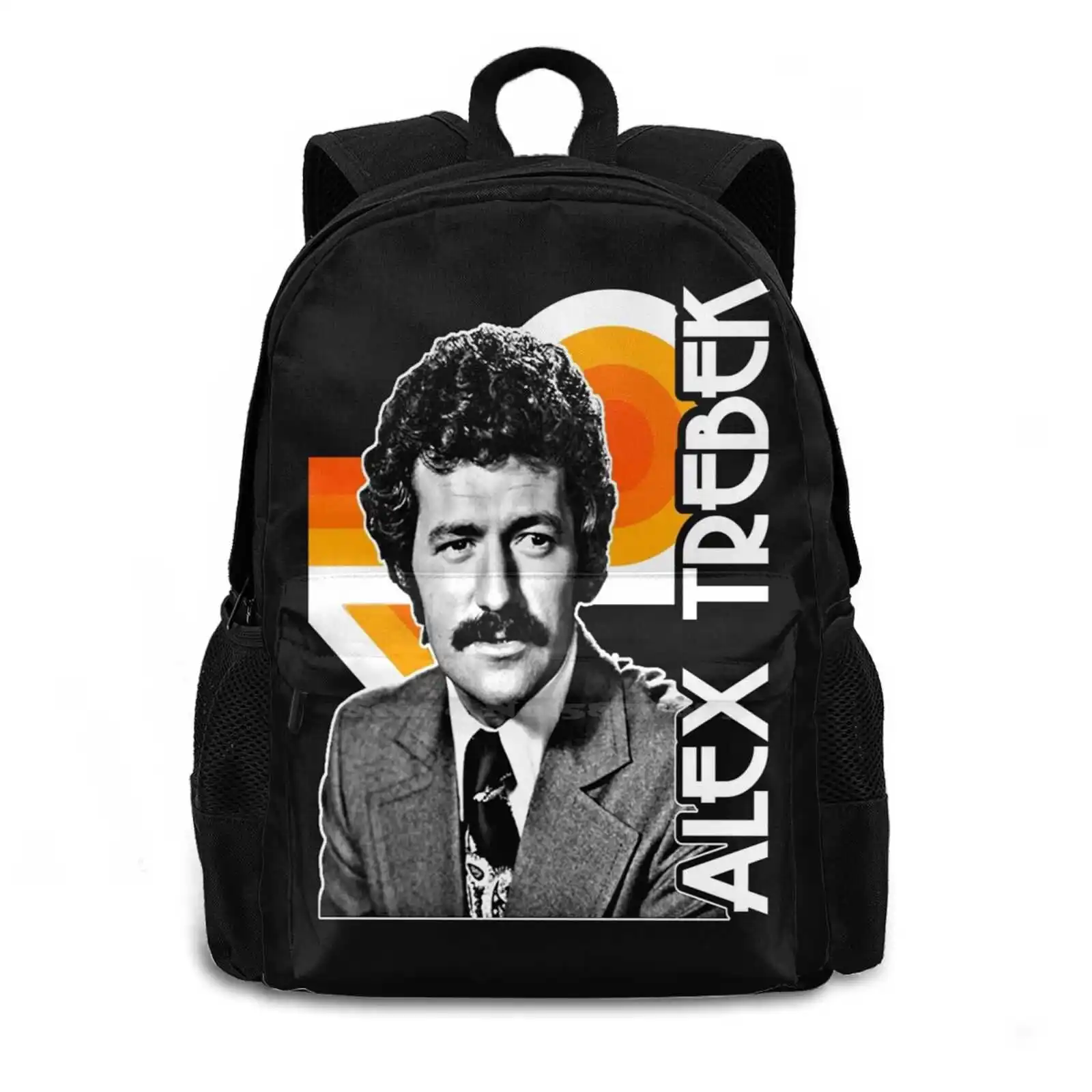 Alex Trebek-This Is Jeopardy!-Retro Tribute Pattern Design Bagpack حقائب مدرسية 80S Tv Rip Alex Trebek Jeopardy Game Show Host