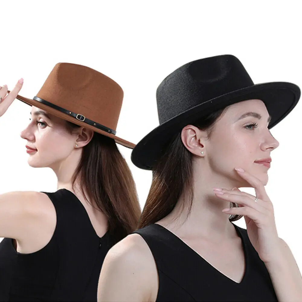 Men Women Autumn Winter Vintage Wide Brim Fedora Hat Felt Jazz Cap Panama Cap British Retro Woollen Headwear 2021 Fashion Trend