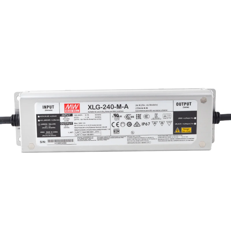 

Mean Well XLG-240-M-AB IP67 Metal Case 3 in 1 dimming lighting meanwell 1400-2100mA/90-171V/240W Constant Power LED Driver