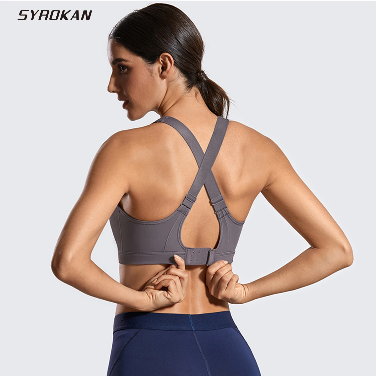 

SYROKAN Sports Bra Women High Impact Padded Support Full Coverage Wireless Active Fitness Workout Running Gym Bra Solid Summer