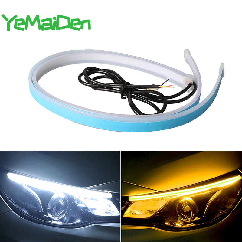 2 PCS/Lot 30/45/60CM Car LED Strip Daytime Light Turn Signal Flow Lights exterior modification Ambient Light DRL Flow Yellow