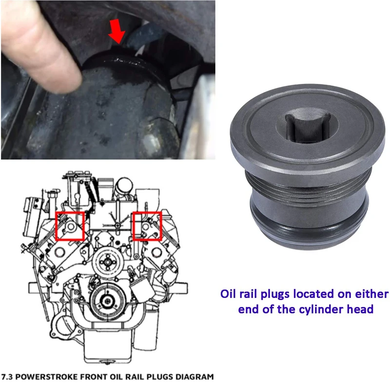 NONY 4C3Z-6026-CA Oil Supply Rail End Oil Gallery Plug & Seal For Ford 7.3L Powerstroke 1994-2003 (2 Pcs/Set)