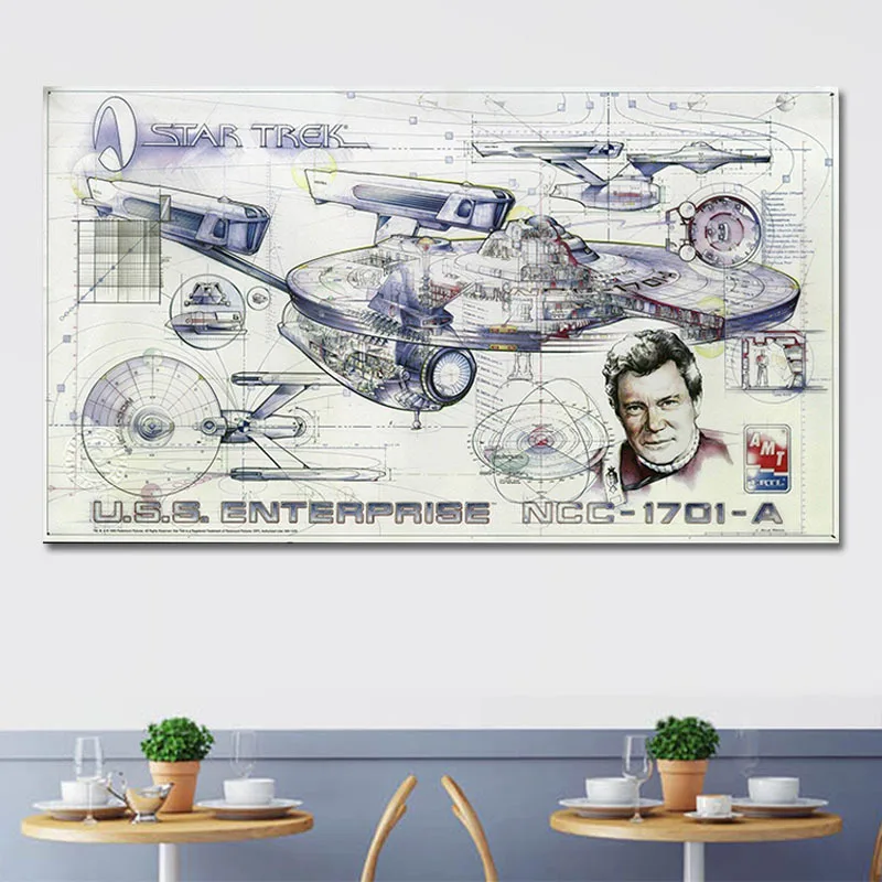 Spaceship Blueprint Poster Canvas Painting Family Living Room Bedroom Art Painting Mural