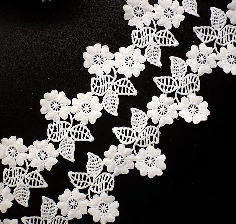 5CM Wide Exquisite White Black Water Soluble Embroidered Ribbon Flowers Lace Polyester Guipure Applique Fabric Sewing Trim Decor