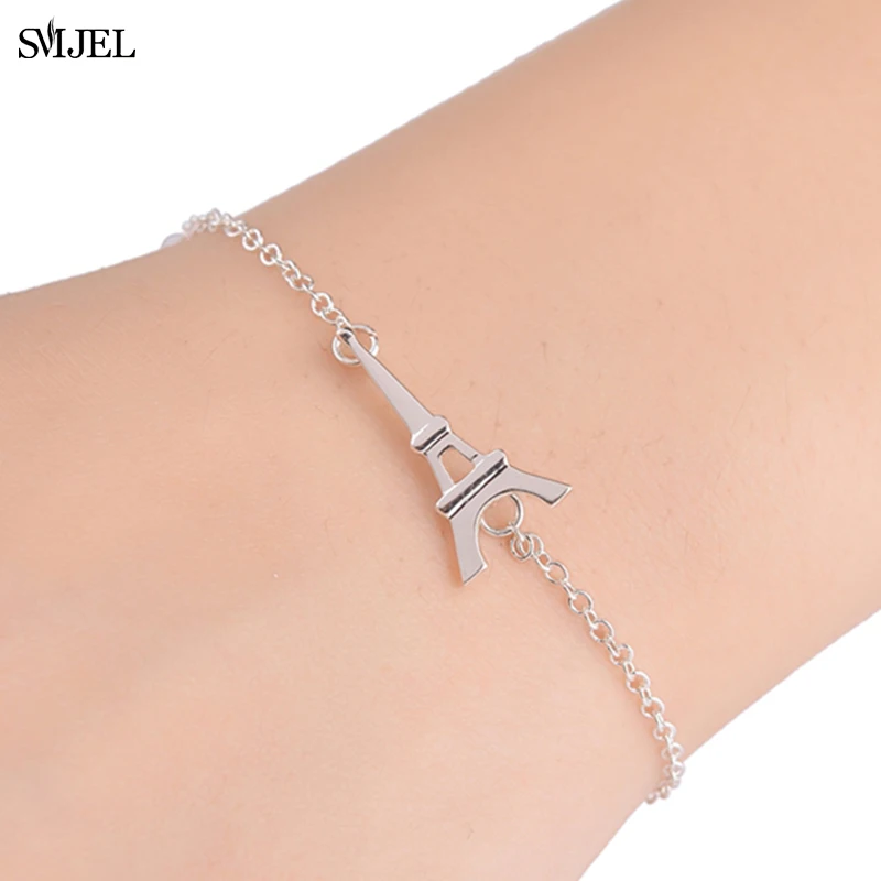 Trendy Eiffel Tower Charm Bracelets for Women Jewelry Adjustable Chain Bracelets & Bangles Gold Color Cross Accessories Gift