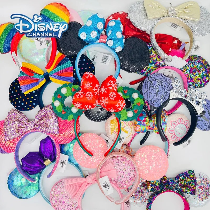 Disney Mermaid Mickey Minnie Ears Headband Sequin Big Bow Ears Costume Girl Headband Cosplay Plush Adult/Kids Headband Gifts