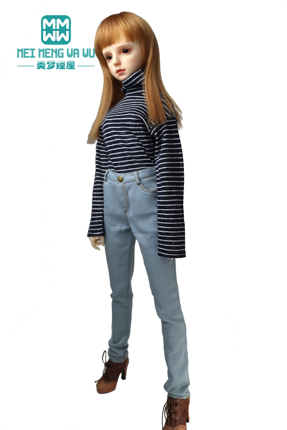 60CM BJD Doll Clothes 1/3 SD Toys Ball Jointed Doll Fashion Striped Turtleneck Jeans