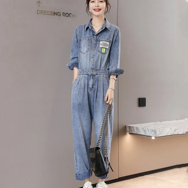 Style Safari Women Overalls Spring Summer Casual Loose Straight Denim Jumpsuits Streetwear Fashion Female Jeans Cargo Rompers