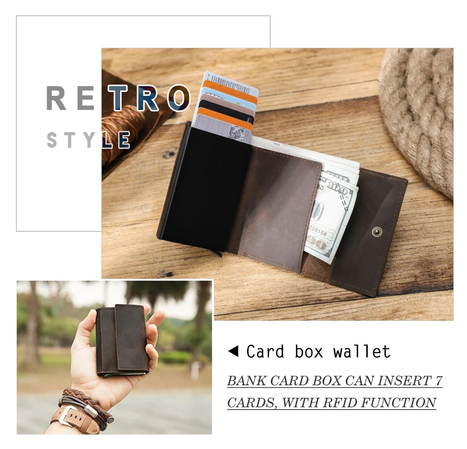 Hiram RFID-Kartenhalter-Geldbörse für Herren, Kreditkartenetui, Geldbörse, Business, Unisex, echtes Leder, Karteninhaber, Aluminiumbox – Detail 2