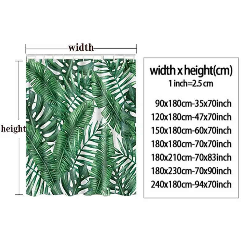 Black White Tropical Plants Palm Trees Shower Curtains Jungle Natural Landscape Home Polyester Bath Curtain Sets Bathroom Decor