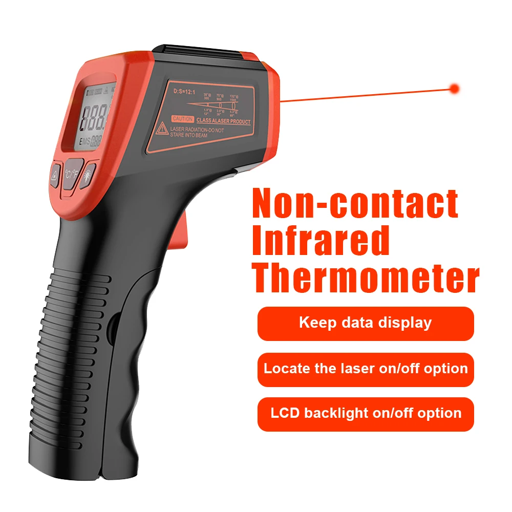 NonContact Digital -50~600°C Laser Temperature Meter Gun Infrared Thermometer Laser Point LCD Industrial Electronic Thermometer