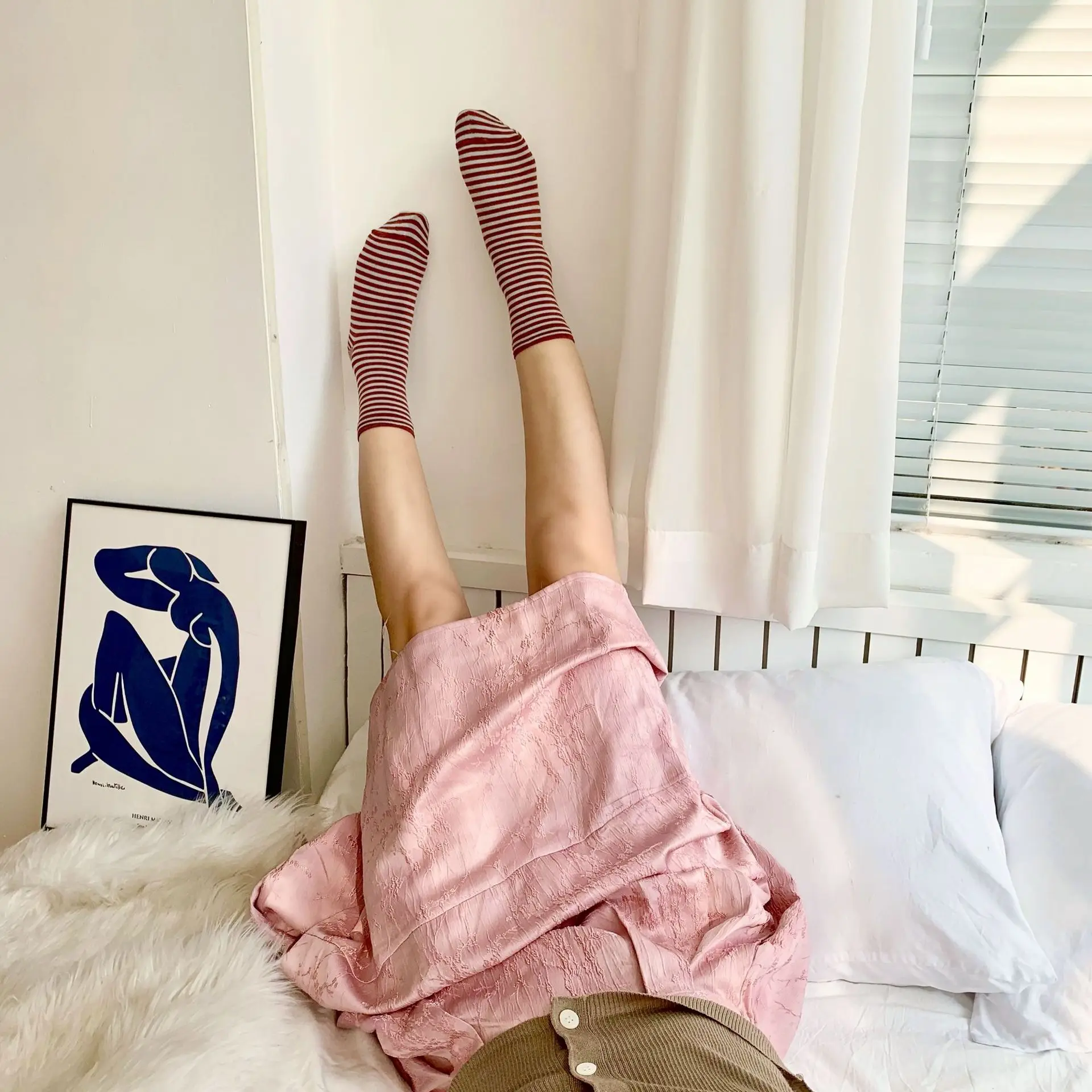 12Pcs=6Pairs/Pack Women Boneless Cozy Breathable Bamboo Fiber Socks Set Japanese Korean Maiden Casual Fashion Striped Socks Lot