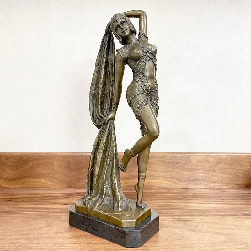 17Inch Bronze Sexy Woman Statue Dance Egypt Female Bronze Sculpture Casting Art Crafts For Home Decoration Interior Ornament