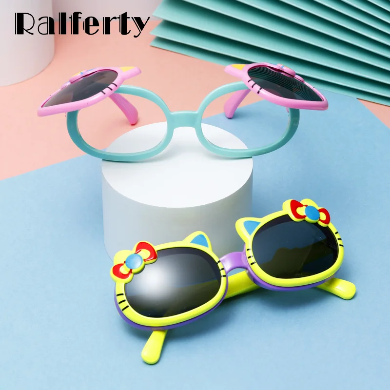 Ralferty Kids Sunglasses Polarized Lenses Flip Up Flexible Frame Lovely Cartoon Cat Child Sun Glasses Anti UV Shades Kids Oculos