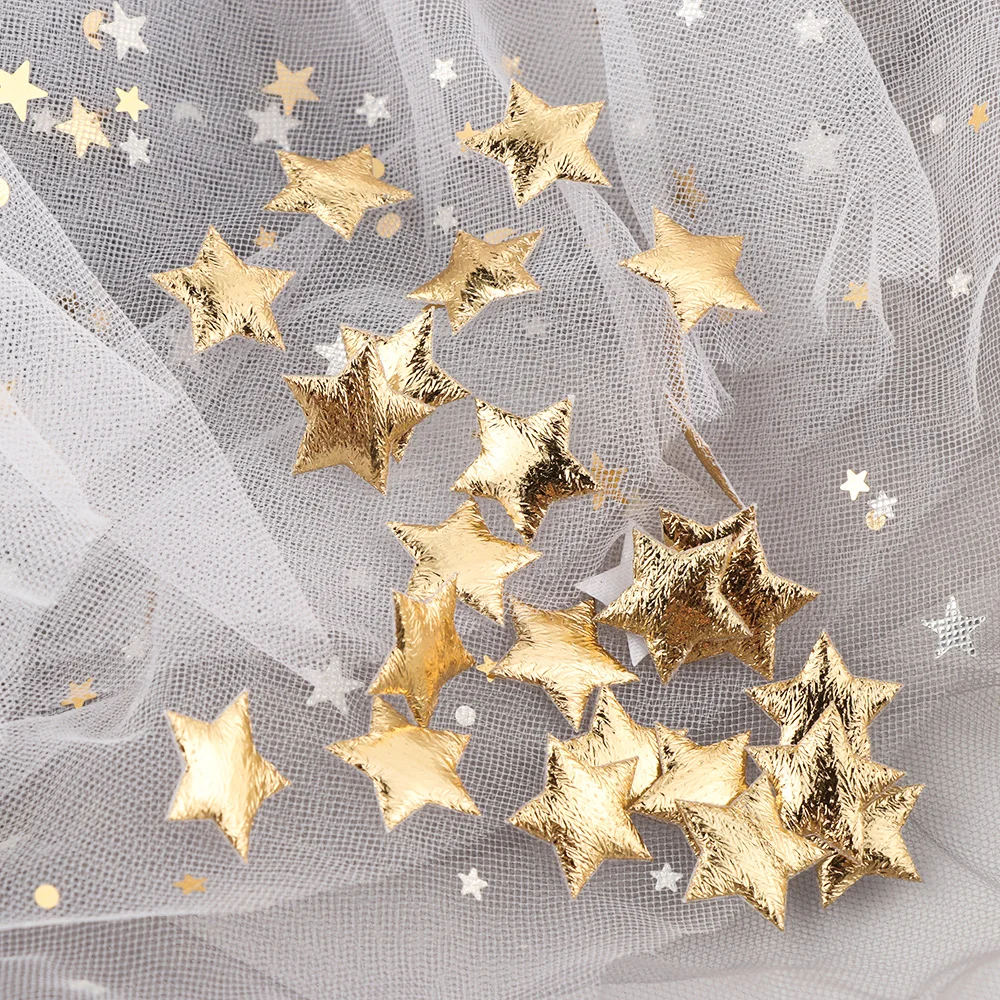 100pcs 20mm Gold/Silver Star Foam Fabric stars DIY Scrapbook Cards Ornaments Wedding Party Decoration Embossing Star Accessories