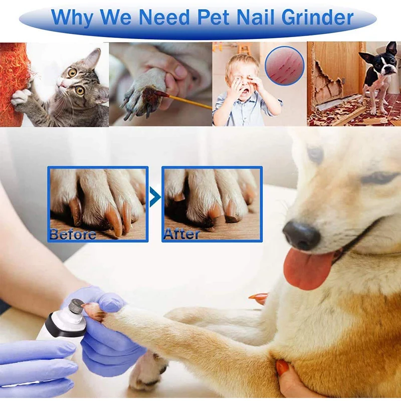 Benepaw LCD Dog Nail Grinder 2-Speed Rechargeable Low Noise Pet Nail Trimmers for Large Medium Small Dogs Cats Grooming Tool