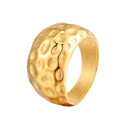 High Quality Stainless Steel Rings For Women Gold Color Hammer Texture Metal 18 K Statement Ring Jewelry Bagues Pour Femme Gift