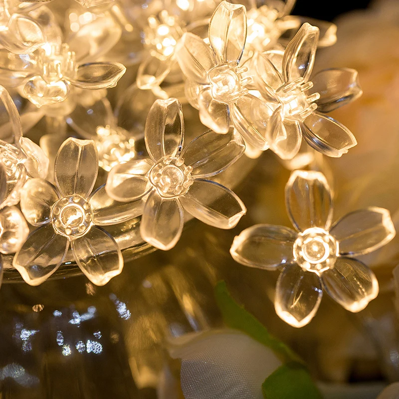 Guirnalda de flores de cerezo para decoración de interiores, guirnalda de luces Led de hadas con batería Usb, luces decorativas de cristal para