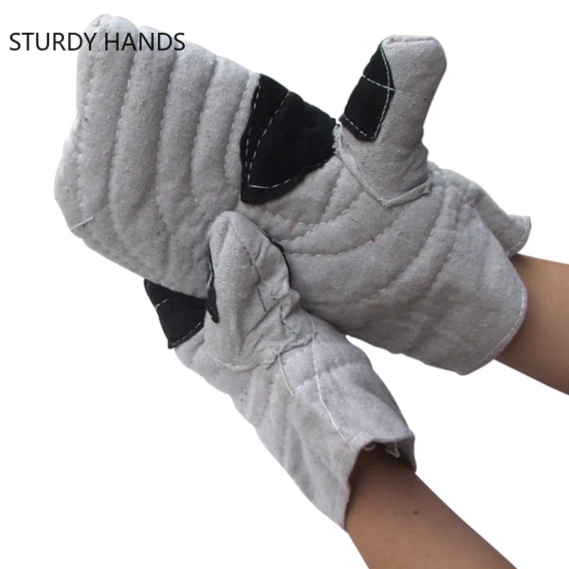 One Pair Barbecue Cooking Anti-scald Gloves Extreme Heat Resistant Oven Welding Canvas Gloves High Temperature Kitchen Glove