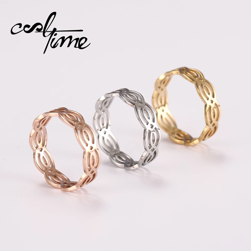 Cooltime Fashion Waving Twisted Rings for Women Stainless Steel Casual Simple Wave Luck Ring Jewelry Anniversary Gift