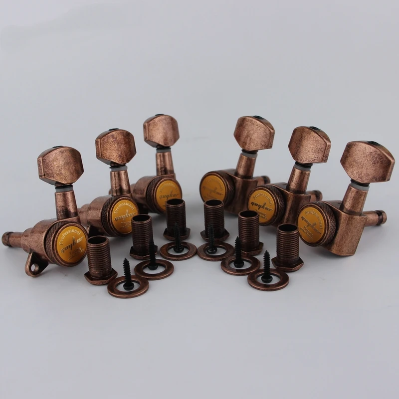 Guyker Guitar Locking Tuners-1:18 Lock String Tuning Key Pegs Machine Head Replacement for ST TL SG LP- Antique Bronze