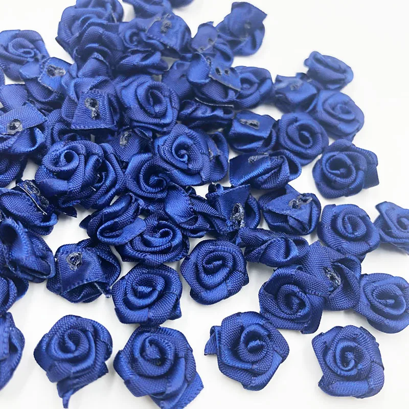 100pcs Mix Color Satin Ribbon Flower Rose craft/wedding appliques B040