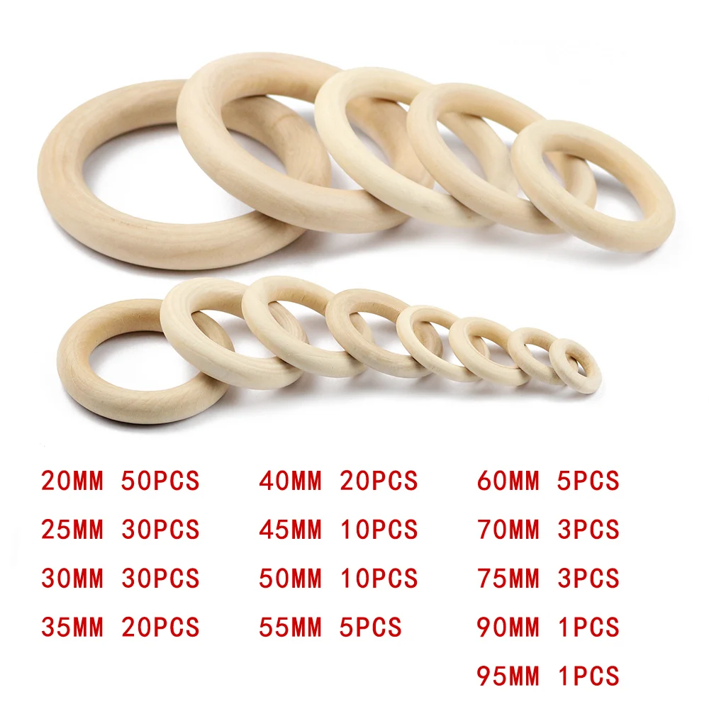 1~100pcs 12-95mm Natural Log Color Wooden Ring Shaped Circle Beads For Necklace Bracelet Keychain Jewelry Making DIY Accessories