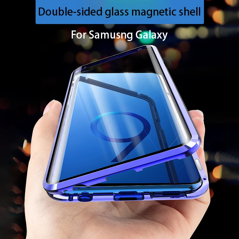 Double Sided Magnetic Metal Case For Samsung Galaxy S20 S21 S22 S23 S24 S10 S9 S8 Plus Note 10 20 UItra  A14 A34 A54 Glass cover