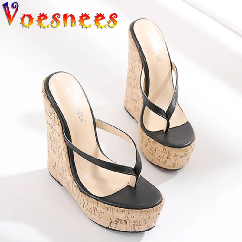 2021 Roman Summer Wood Grain Wedges Slides Sexy Nightclub Sandal Slippers Peep ToeS Flip Flops Women Shoes Fashion High Heels