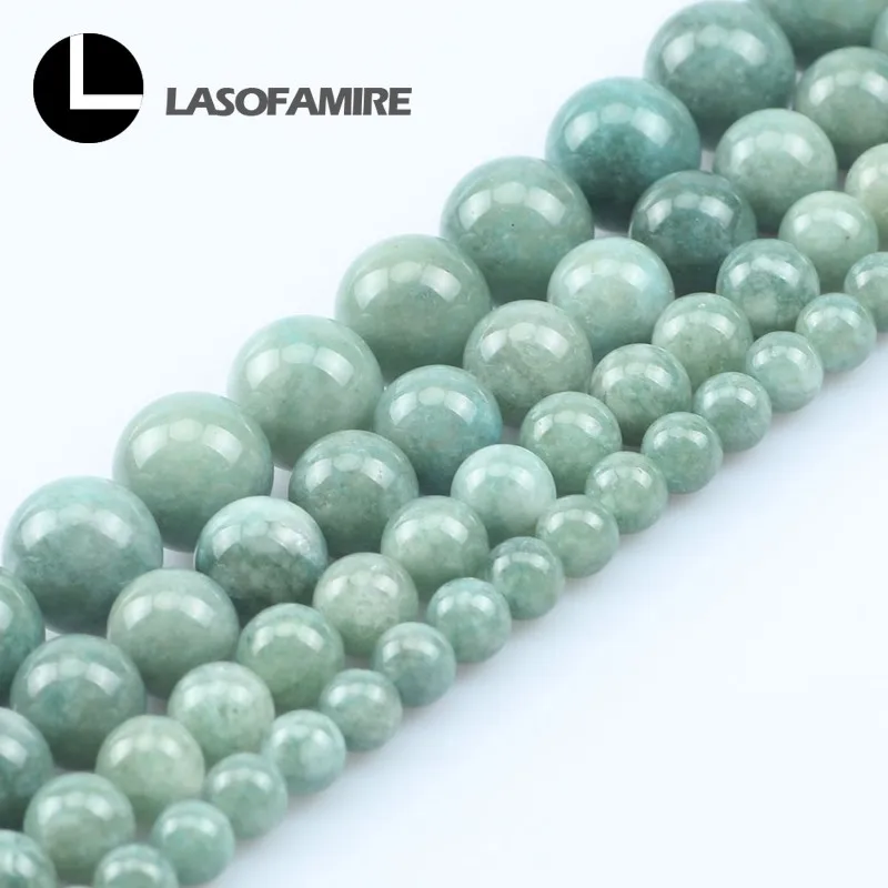 Natural Stone Smooth Green Burmese Jades Round Loose Beads For Jewelry Making DIY Bracelet Necklace 15\