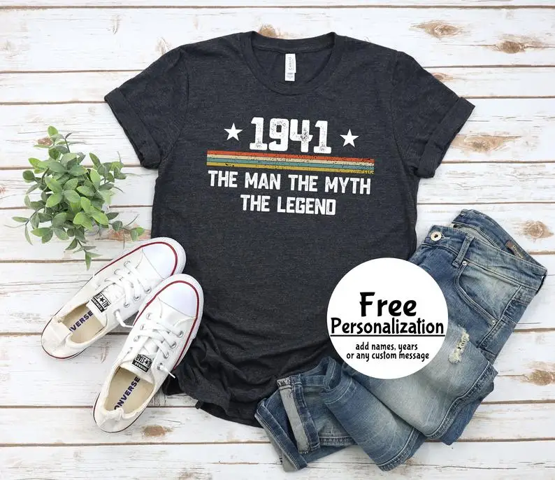 Vintage born in May 1941 birthday shirt / birthday gift for 80th birthday / dad / grandpa birthday summer round neck 100% cotton