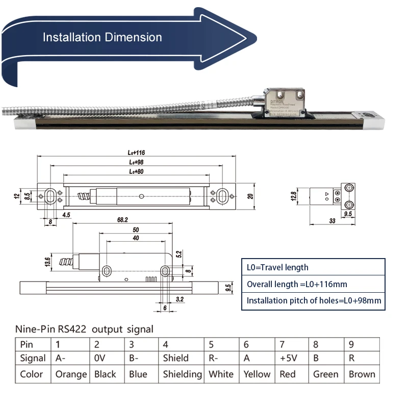Imagem -03 - Comprimento Magnético da Leitura da Escala 5um 50500 mm da Elevada Precisão Rs422 Ip67 Codificador Linear Magnético Usado Principalmente para o Woodworker
