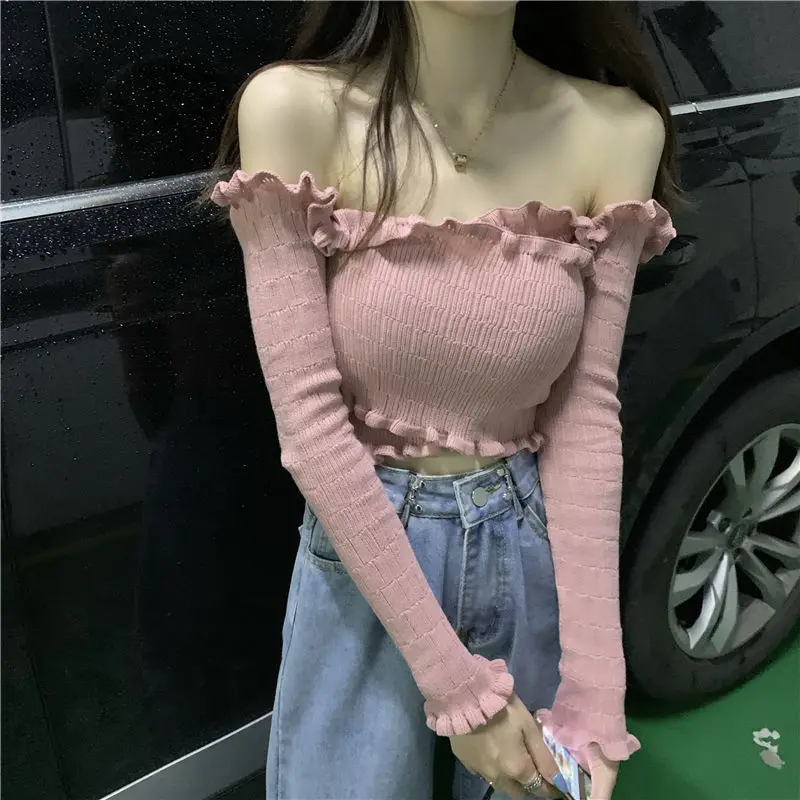 

off-Shoulder Sweater Women's Slim Fit Casual Short Top Woman Sweaters Femme Chandails Pull Hiver