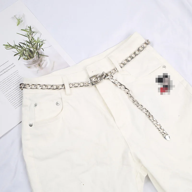 Sexy Hip Women Metal Jk Belts Punk Gold And Silver Square Round Love Lock Buckle Aluminum Chain All-Match Jeans Casual Waistband