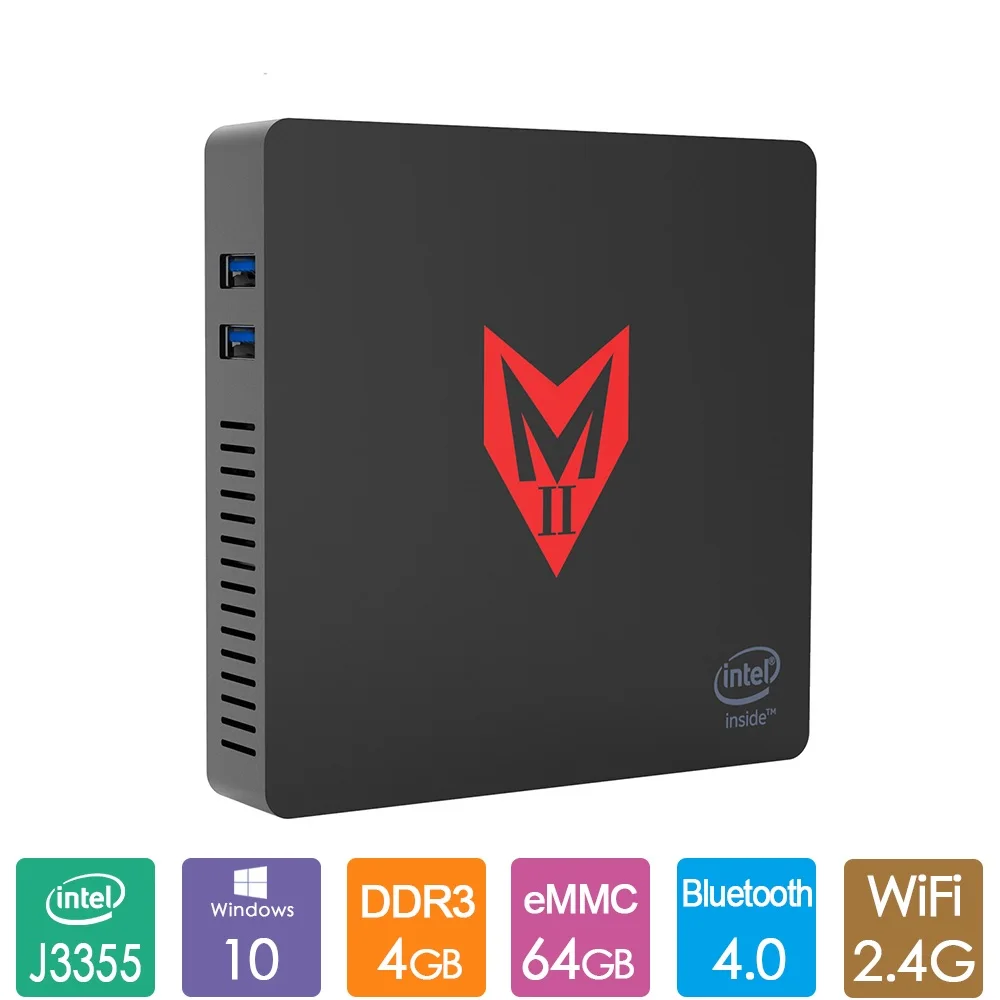 MINI PC de oficina MII-V Intel Apollo Lake J3355 Win 10, 4GB LPDDR4, 64GB, 2,4G, 5G, WiFi Dual, BT4.0, 1000M, LAN, reproductor multimedia