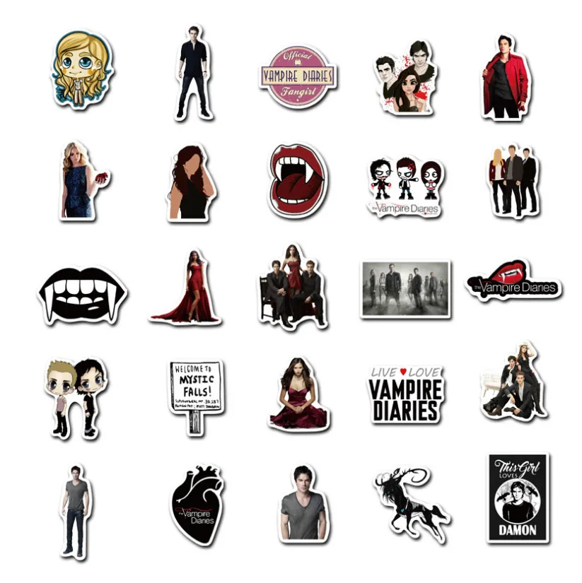 10/30/50pcs  The Vampire Diaries  Children\'s Classic  Cool Decals Sticker Scooter Bike Mobile Laptop Traveling Diy Kids Girl Toy