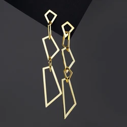 New Gold Color Metal Dangle Earrings Hollow Geometric Women Long Hanging Earrings Banquet Fashion Ear Jewelry Party Gifts