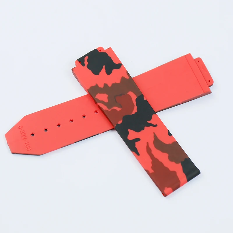 Watch accessories For Hublot camouflage men\'s and women\'s sports rubber strap 25mm * 17mm * 22mm metal folding clasp