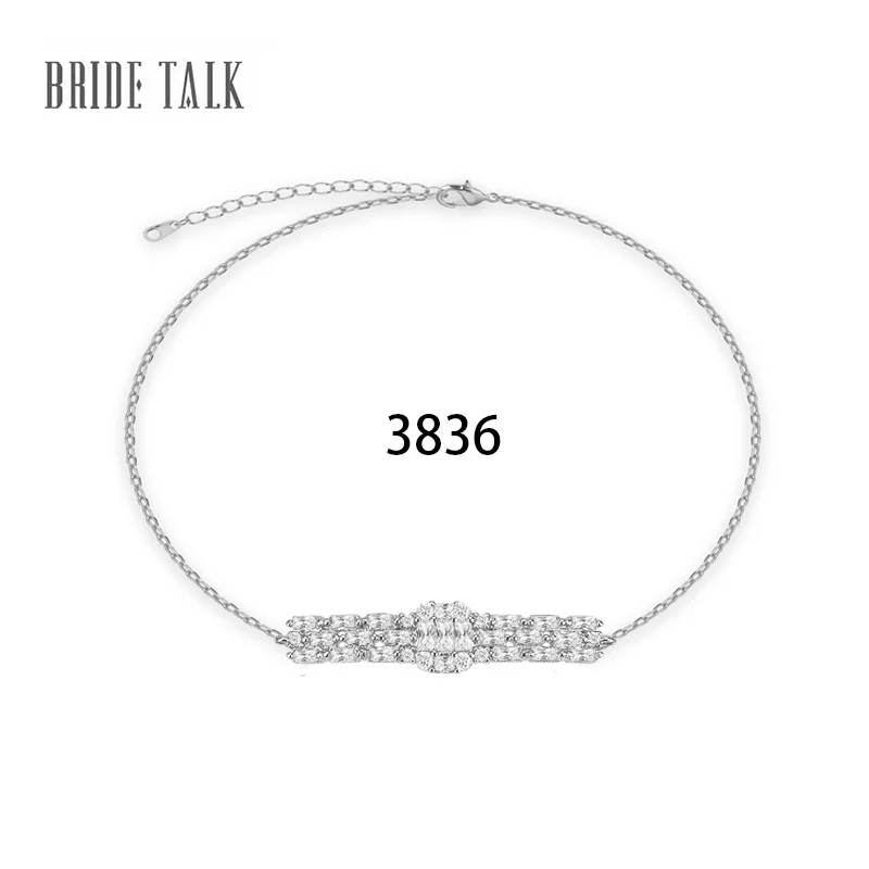 Cubic Zirconia Bangle Baguette Chain & Link Korean Style Lobster clasp Bracelet Women Fashion Jewelry Party Birthday Gift