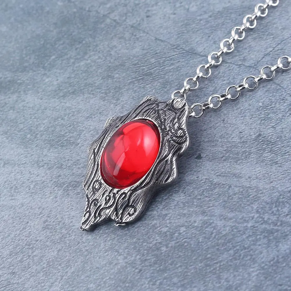 Cosplay Jewlery Pendant Necklace Halloween Kids Gifts DMC Dante Cosplay Accessory Chain Necklace Red Stone Pendant Alloy