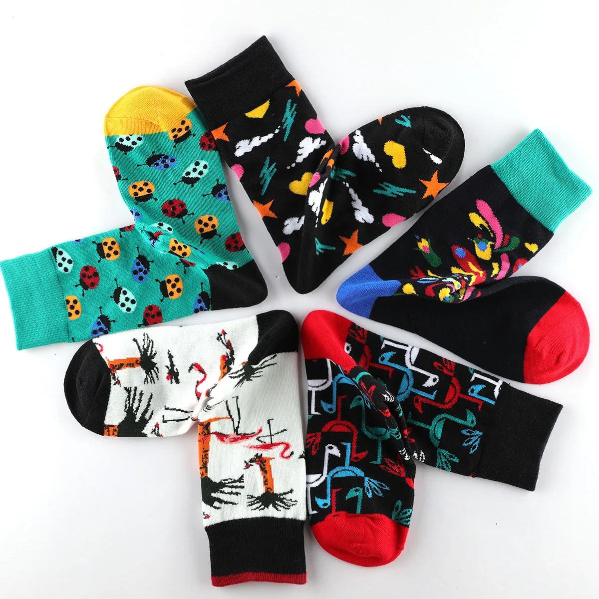 Novelty Funny Flamingo Ladybug Printed Men's Socks New  Autumn Winter Happy Socks Casual Harajuku Combed Cotton Calcetines