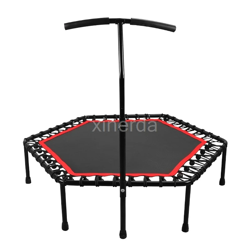 48 inch Silent Mini Trampoline with Adjustable Handle Bar Fitness Indoor Trampoline Bungee Rebounder Jumping Cardio Trainer