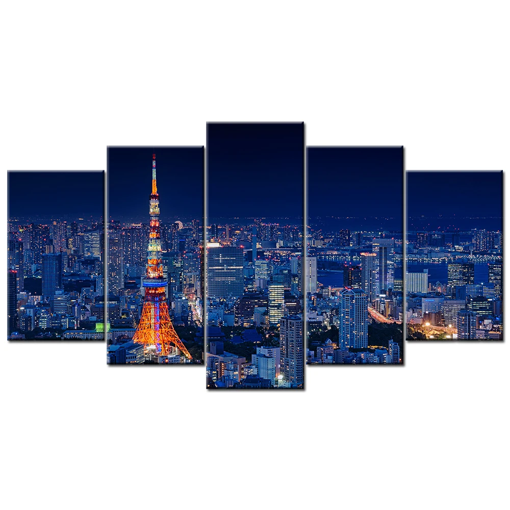 HD Prints Canvas Wall Art Living Room Home Decor Pictures 5 Pieces Tokyo Japan Nightscape Paintings Posters Framework