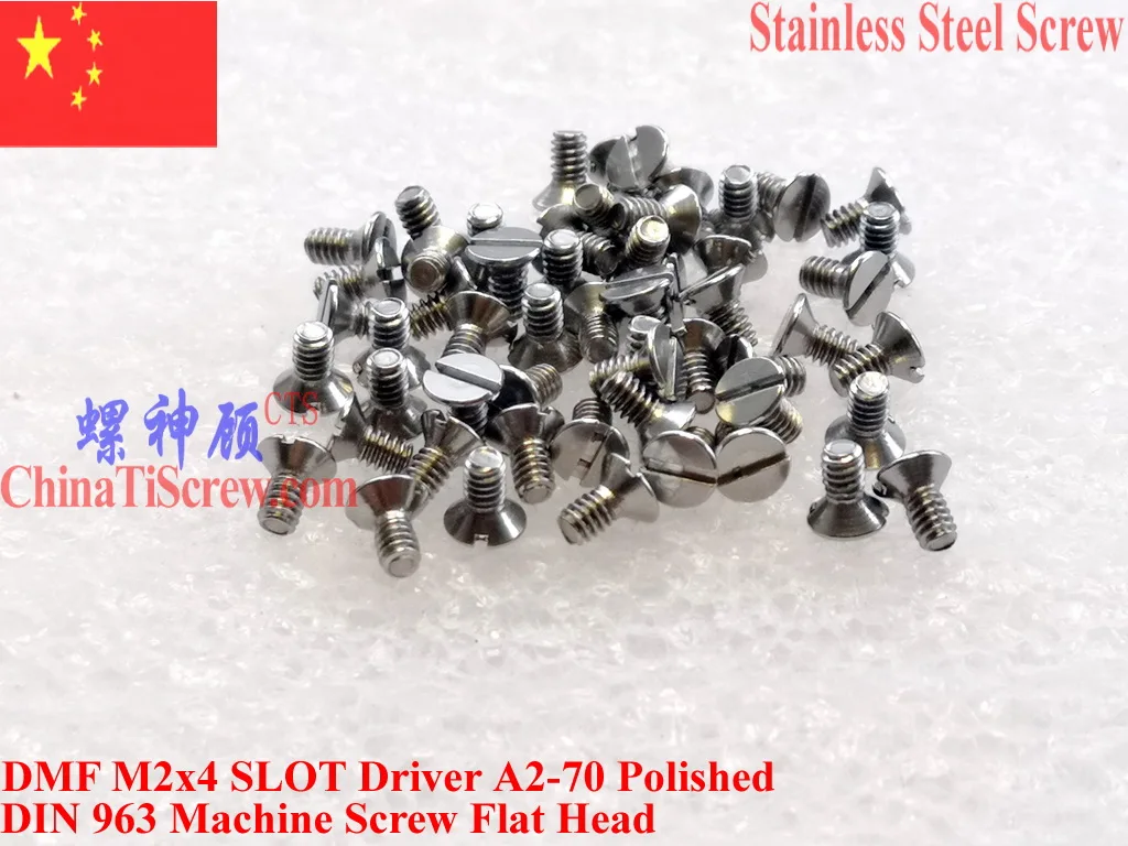 DIN 963 Stainless Steel M2 screws M2x3 M2x4 M2x5 M2x6 M2x8 M2x10 A2-70 Polished ROHS 100 pcs QCTI Screw