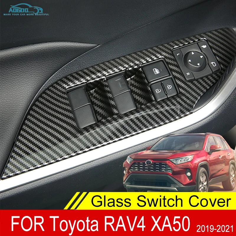 

For Toyota RAV4 XA50 2019 2020 2021 Carbon Fiber Car Glass Switch Cover Trim Door Window Button Decoration Accessories